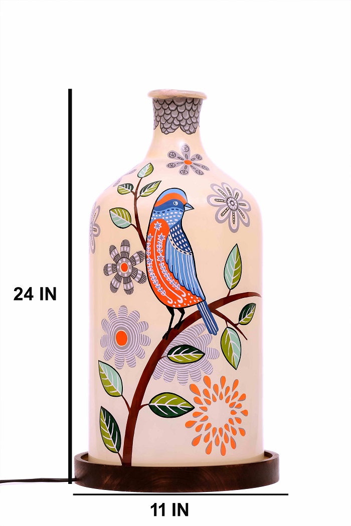 Feather Beauty Hand Painted Glass Shade Table Lamp