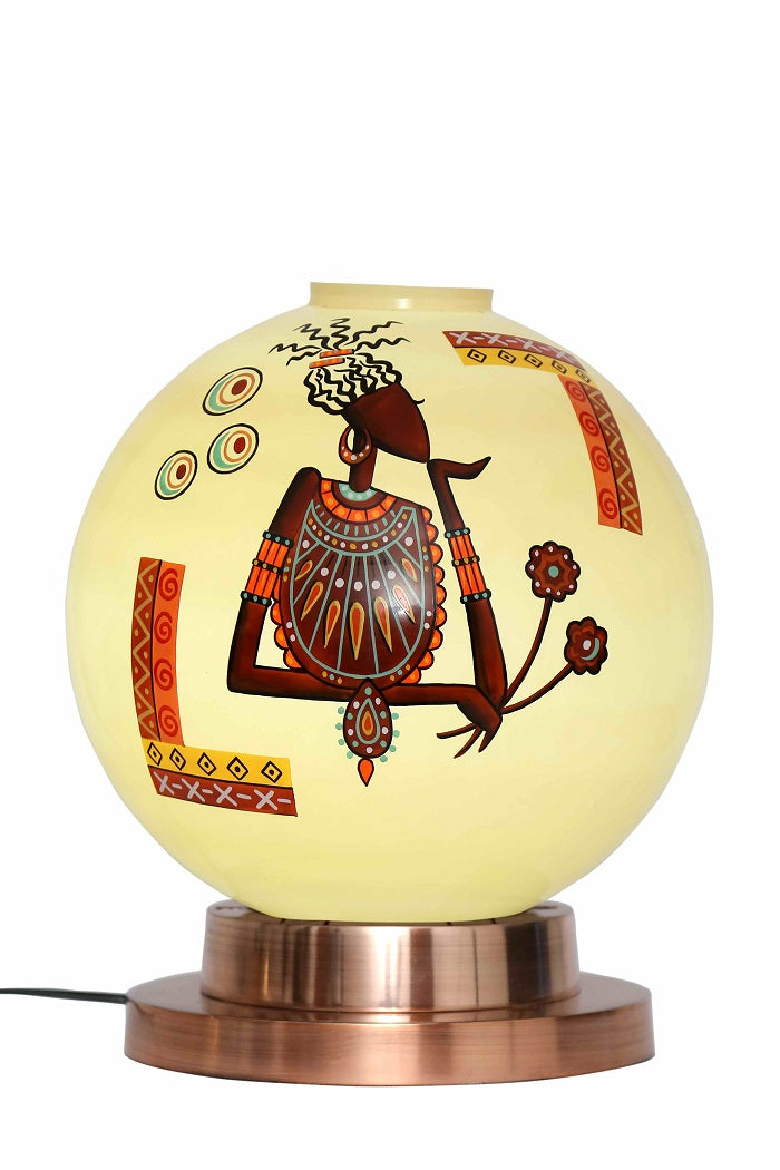 Belle Lady Globe Table Lamp with Copper Antique Finish Metal Base