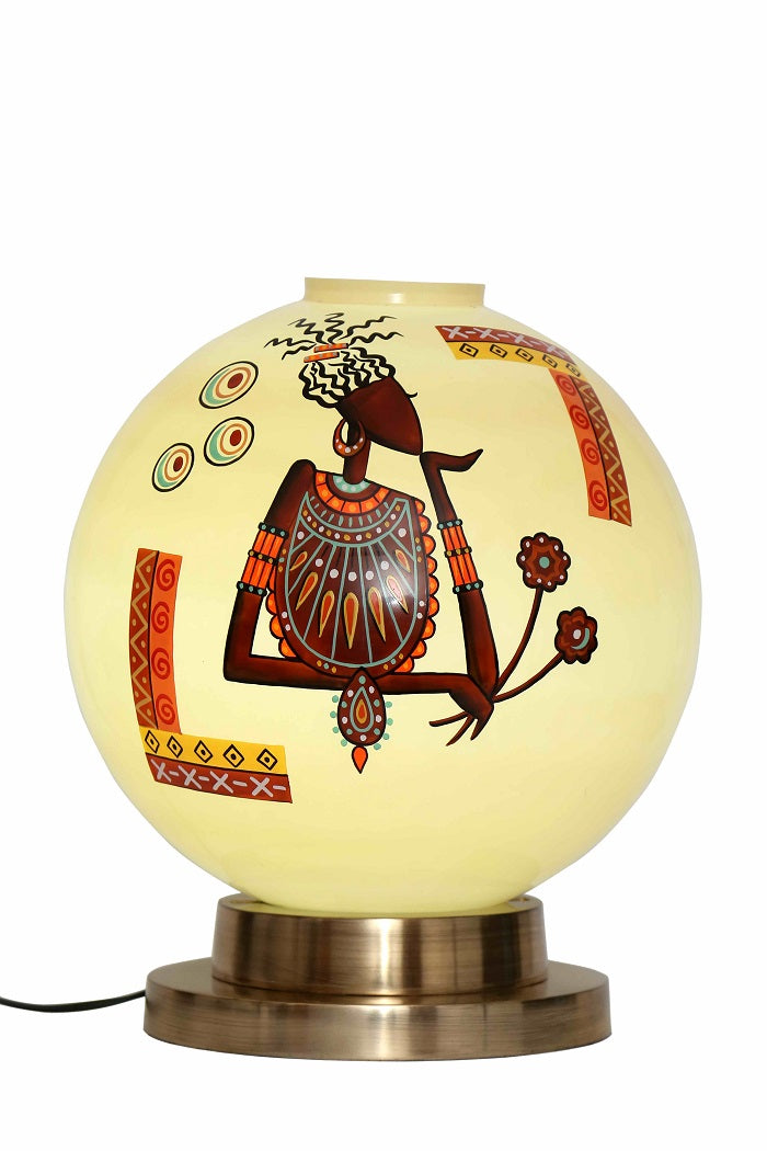 Belle Lady Globe Table Lamp with Brass Antique Finish Metal Base