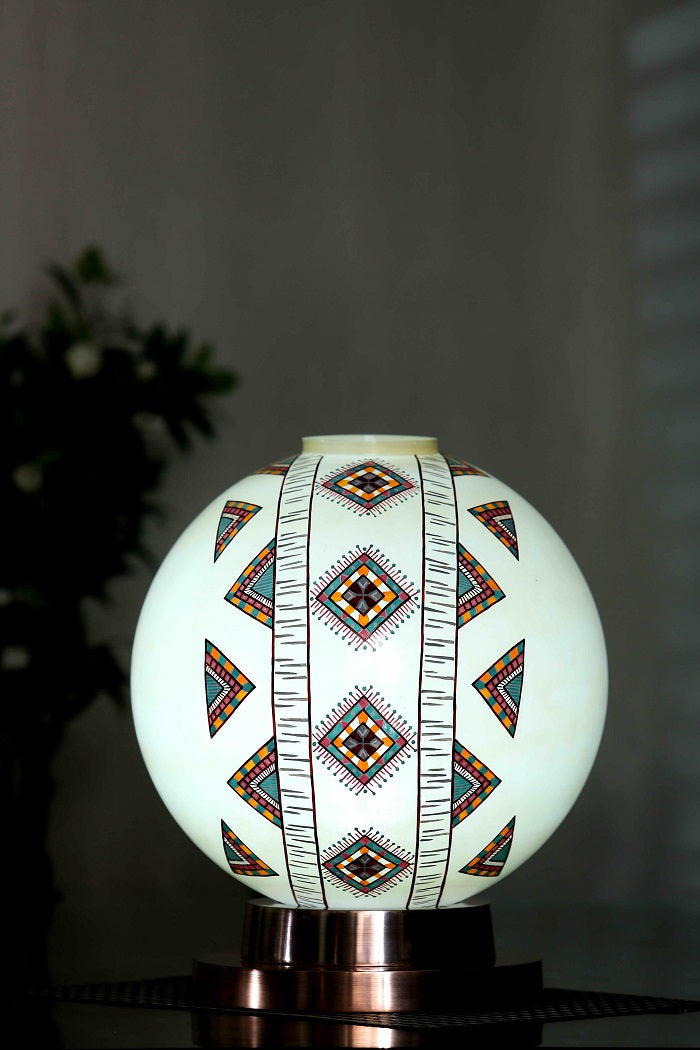 Aesthetic Globe Table Lamp with Copper Antique Finish Metal Base