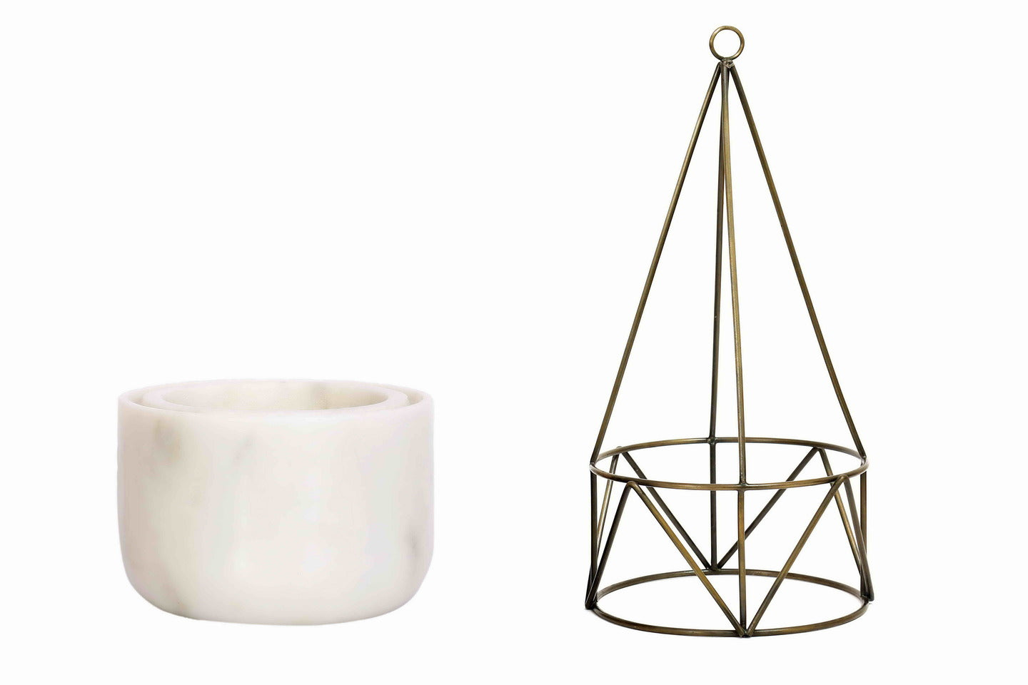 White Marble Base with Brass Antique Metal Filigree Planter