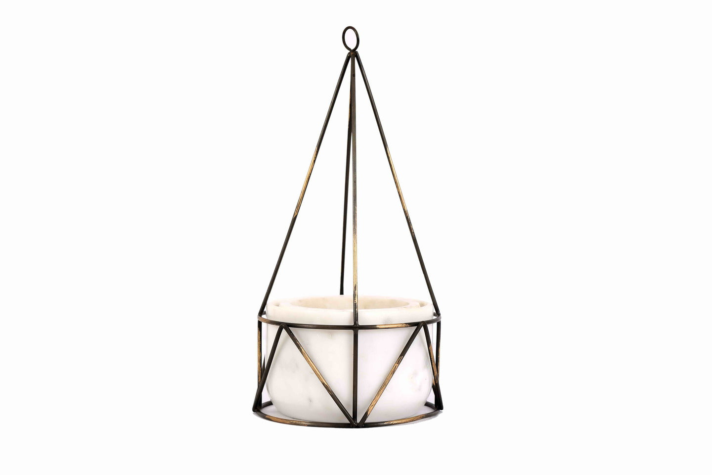 White Marble Base with Brass Antique Metal Filigree Planter