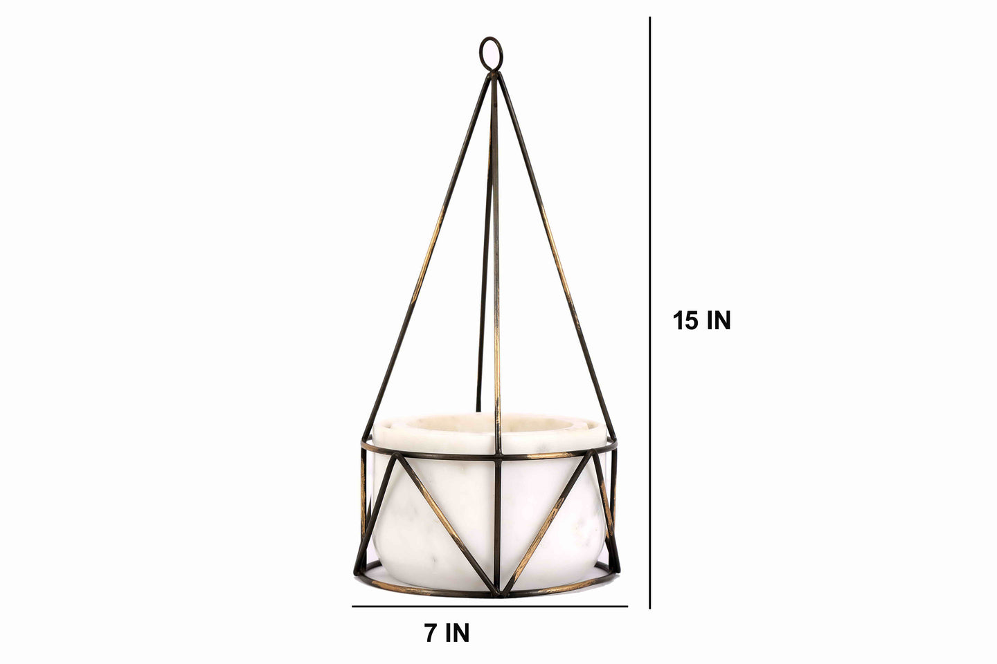 White Marble Base with Brass Antique Metal Filigree Planter