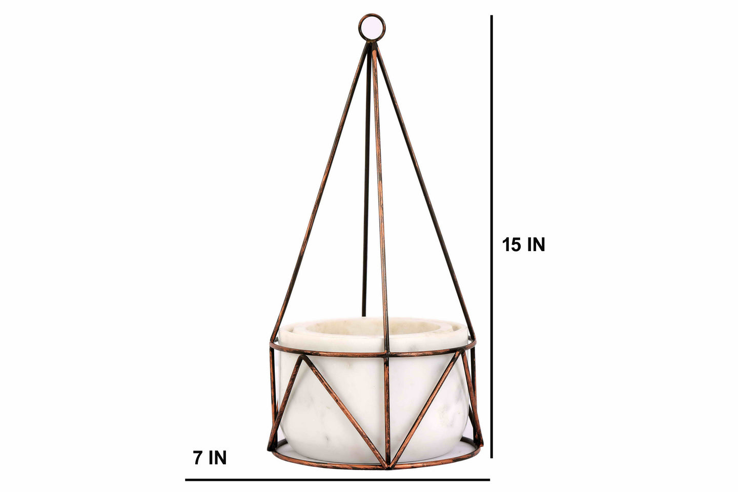 White Marble Base with Copper Antique Metal Filigree Planter