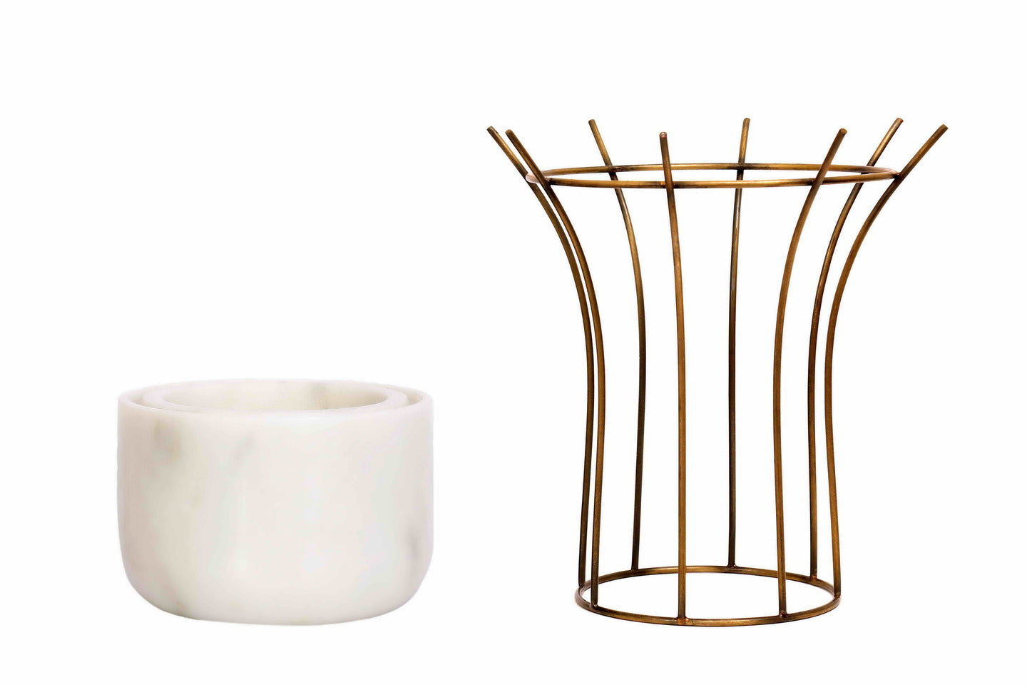 White Marble Base with Brass Antique Metal Reticulation Planter