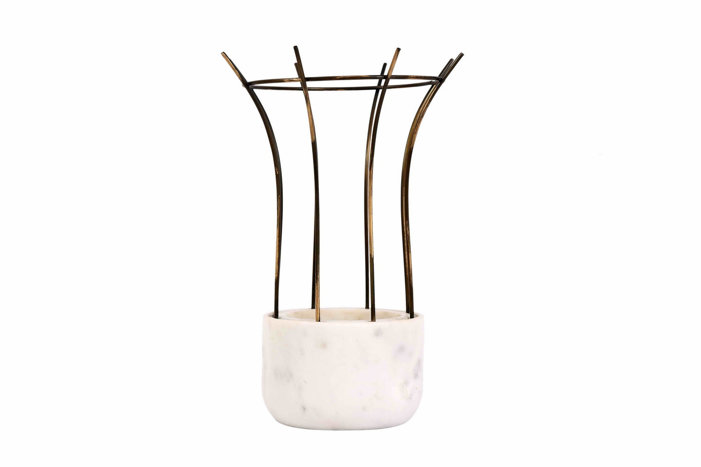 White Marble Base with Brass Antique Metal Reticulation Planter