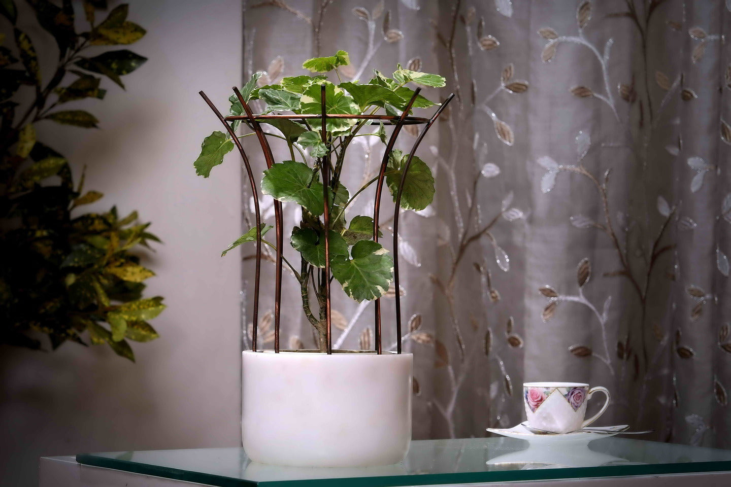White Marble Base with Copper Antique Metal Reticulation Planter