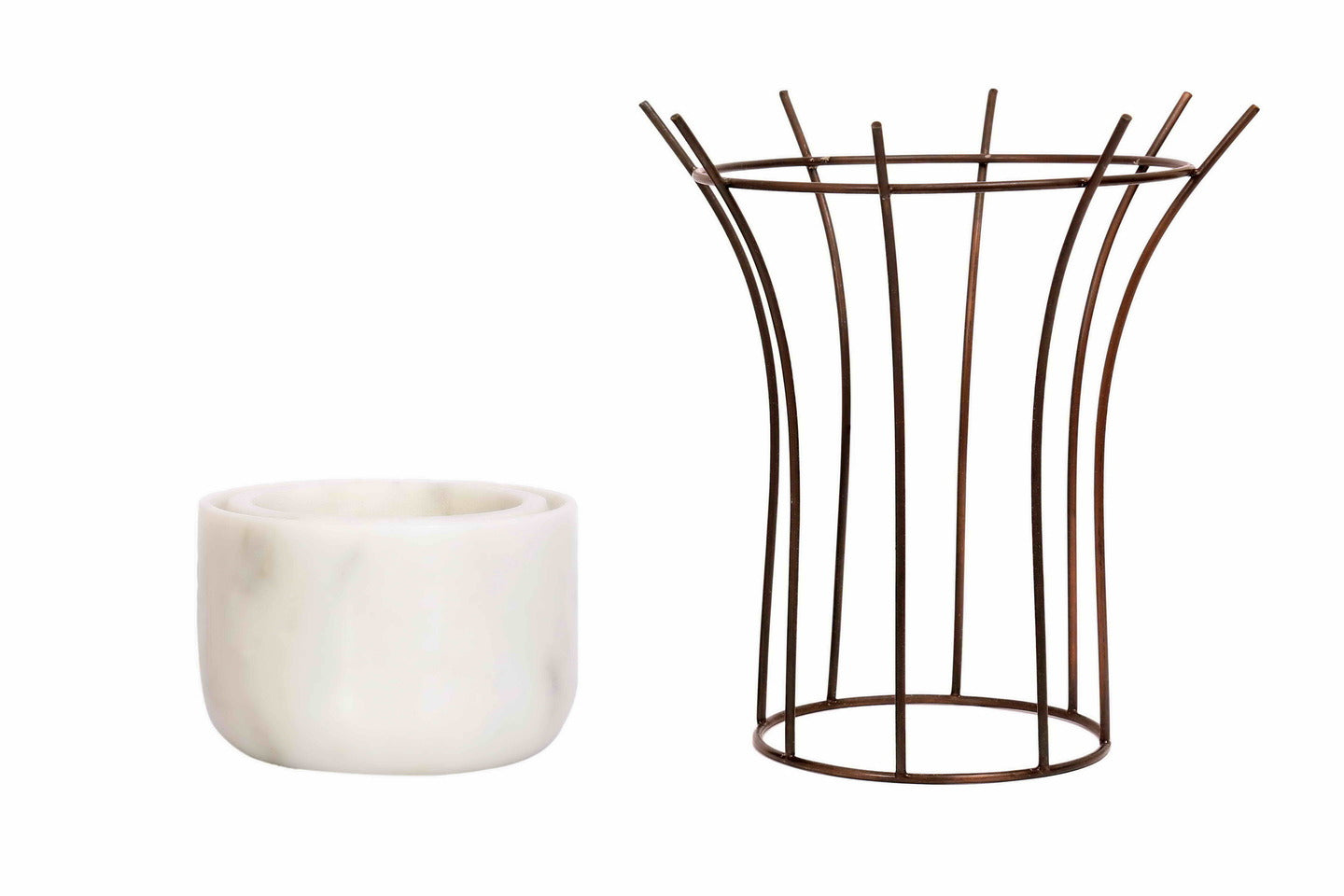 White Marble Base with Copper Antique Metal Reticulation Planter
