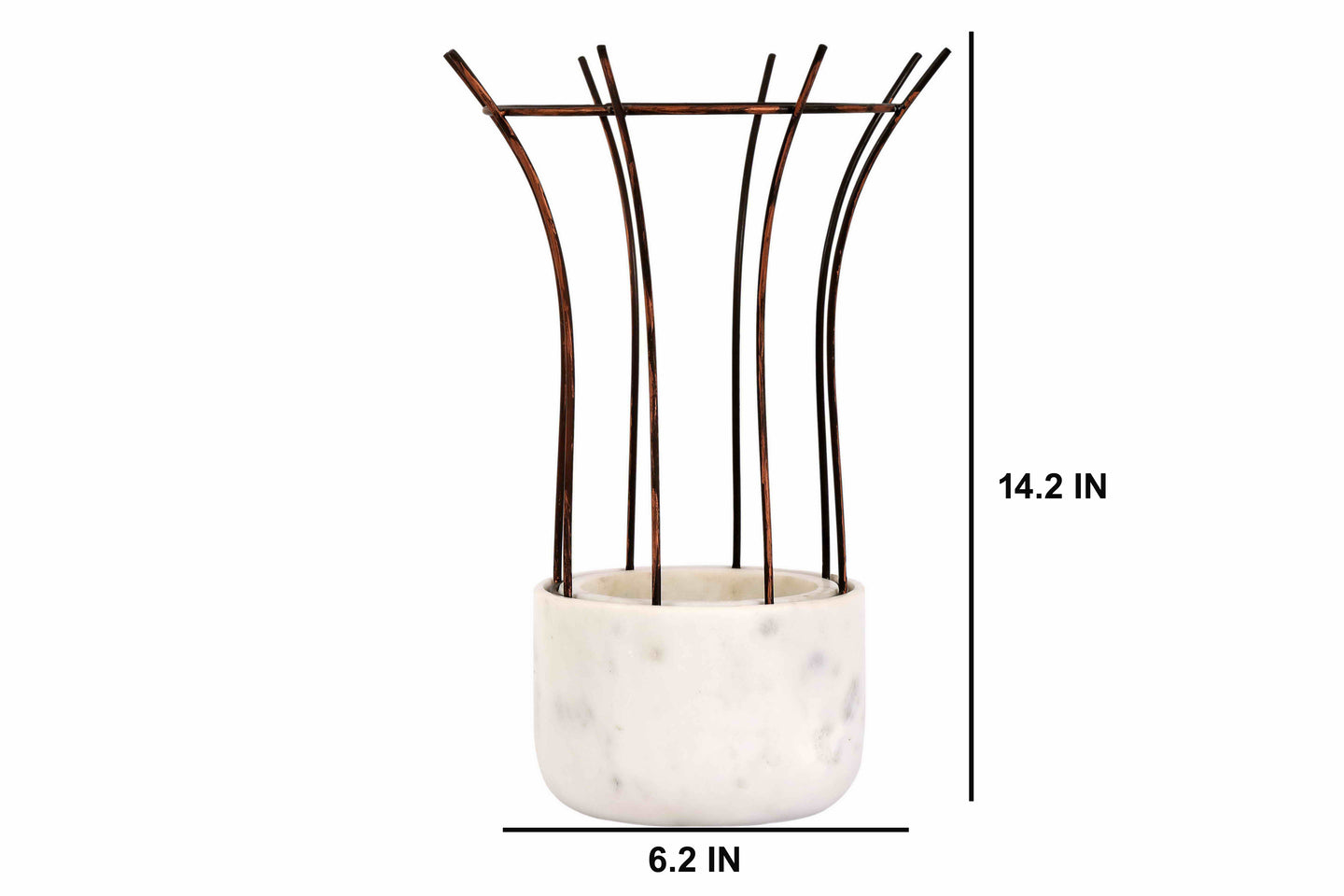 White Marble Base with Copper Antique Metal Reticulation Planter