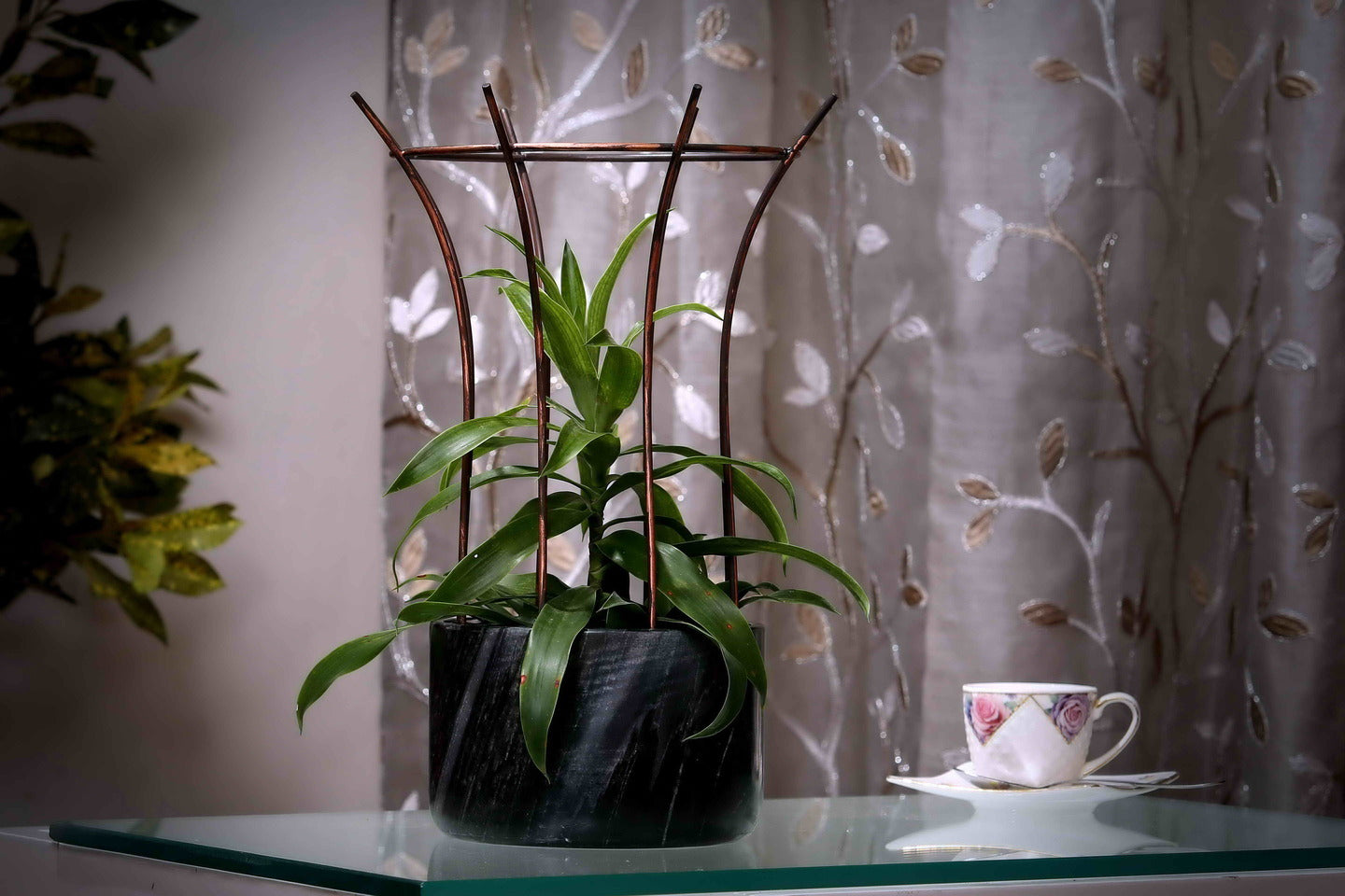 Grey Marble Base with Copper Antique Metal Reticulation Planter