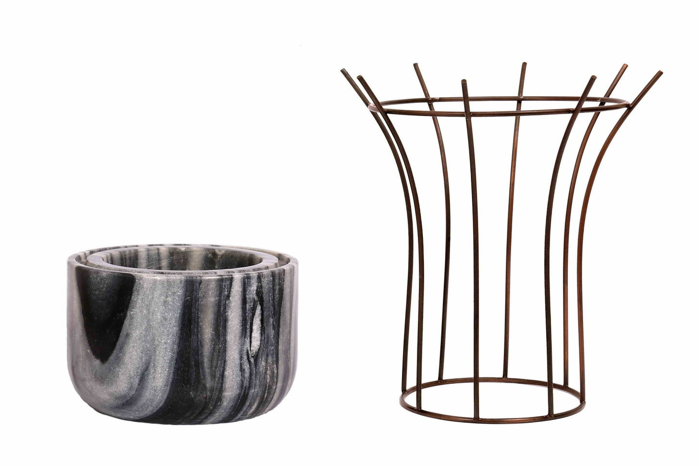 Grey Marble Base with Copper Antique Metal Reticulation Planter
