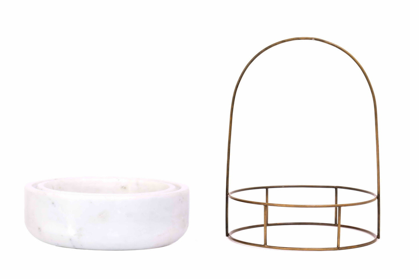 White Marble Base with Brass Antique Metal Trellis Planter