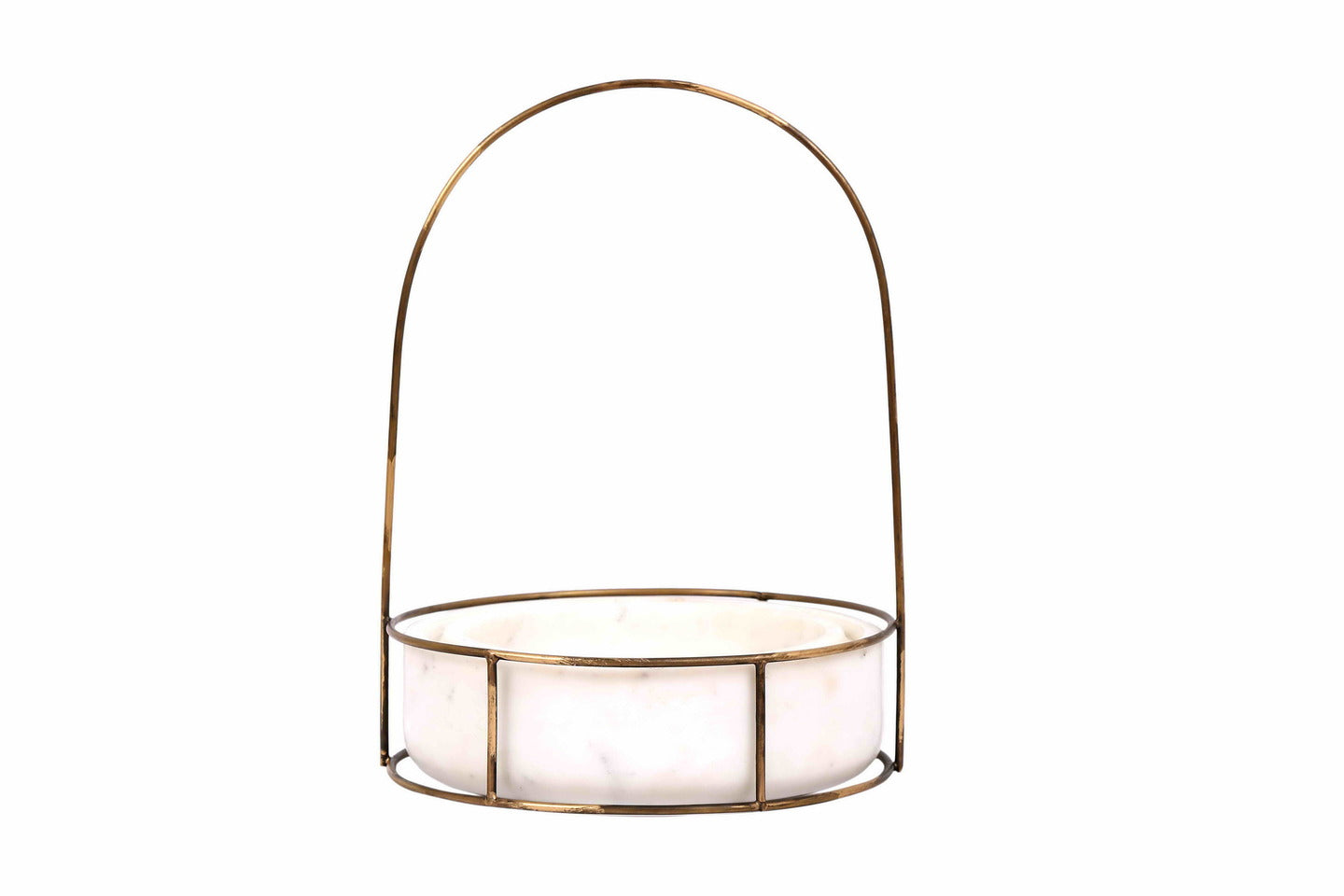 White Marble Base with Brass Antique Metal Trellis Planter