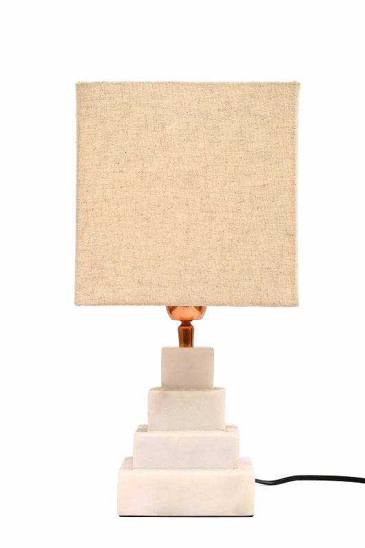 Pyramid Style Marble Table Lamp with Biege Shade