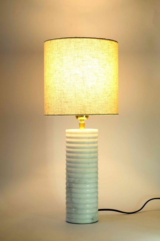 Carved-way Marble Table Lamp with White Shade
