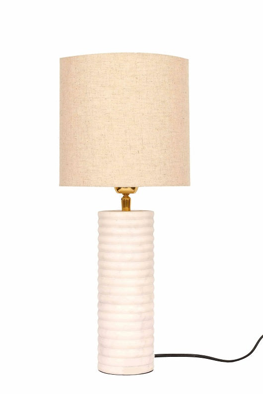 Carved-way Marble Table Lamp with White Shade
