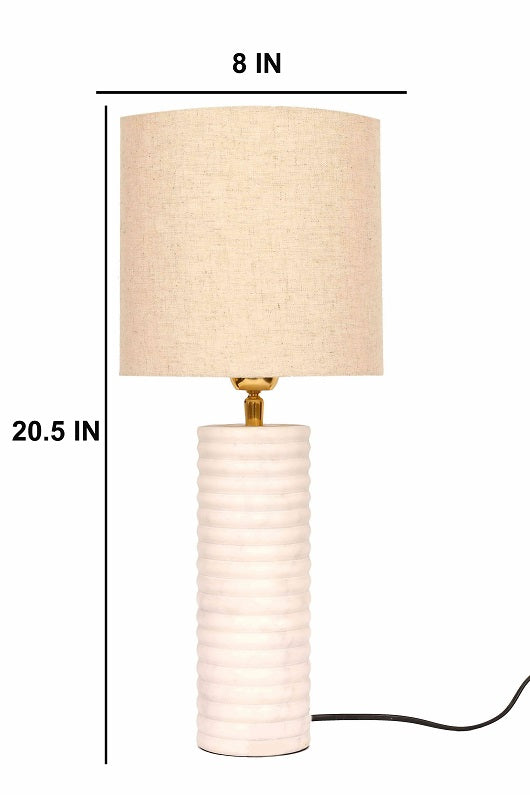 Carved-way Marble Table Lamp with White Shade
