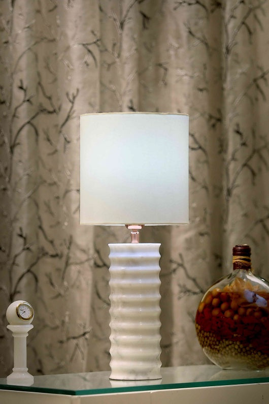 Carved-way Marble Table Lamp with Biege Shade