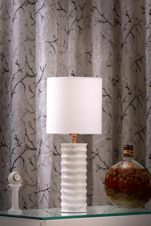 Carved-way Marble Table Lamp with Biege Shade
