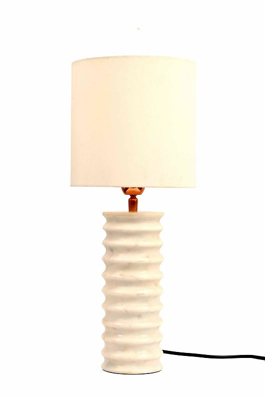 Carved-way Marble Table Lamp with Biege Shade