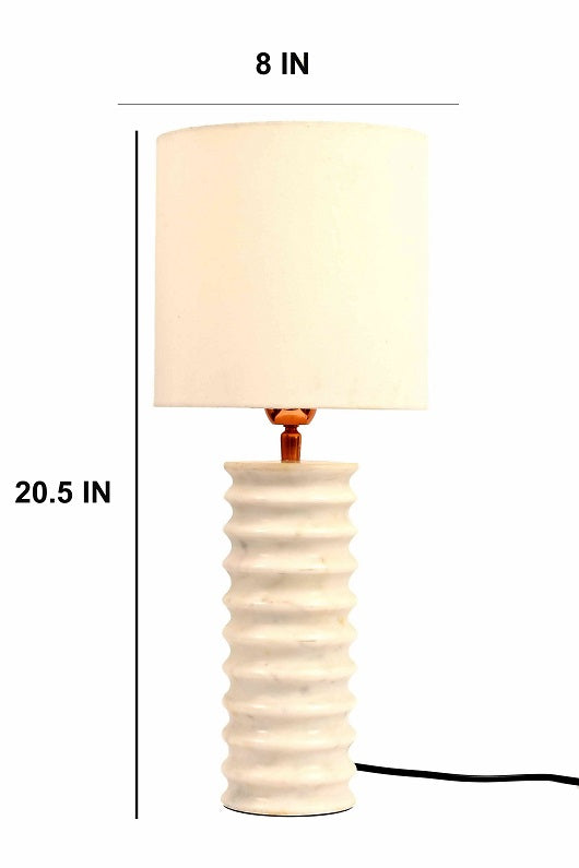 Carved-way Marble Table Lamp with Biege Shade