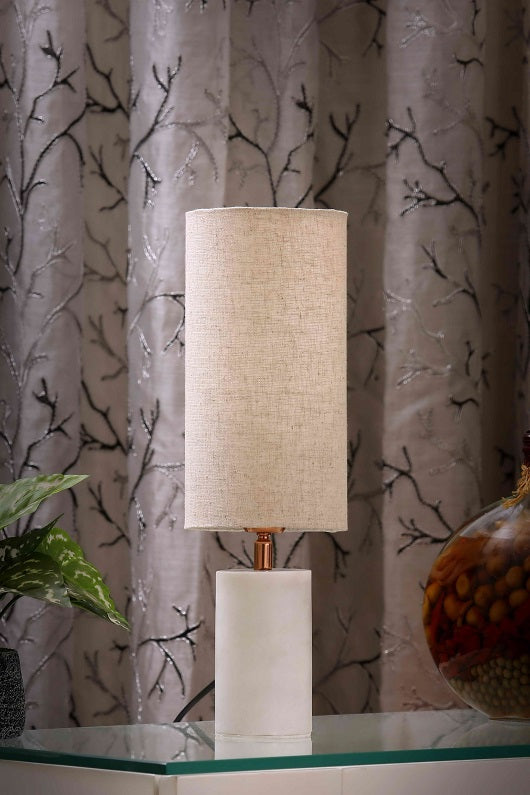 Log marble Table Lamp with Biege Shade