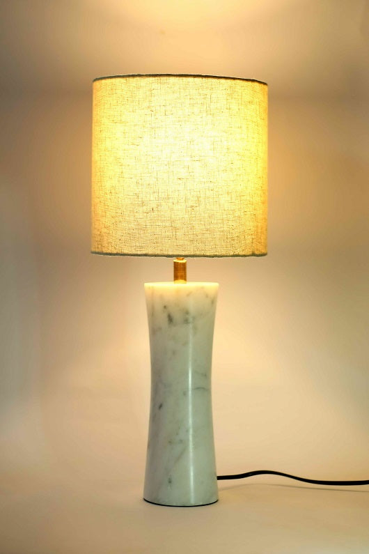 Concave Shape Marble Table Lamp with Beige shade