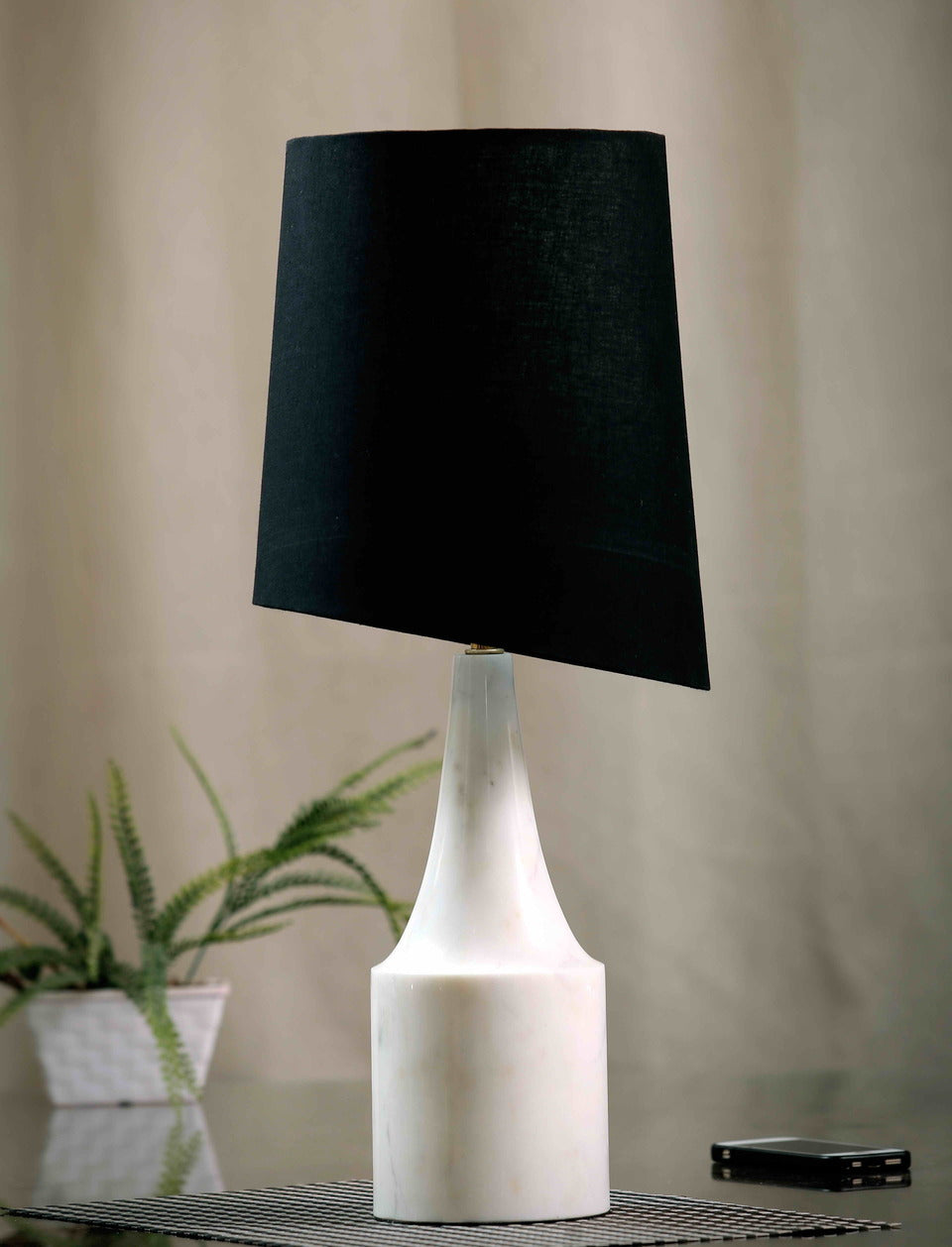 Marble Carboy Table Lamp with Black Slant Fabric Shade