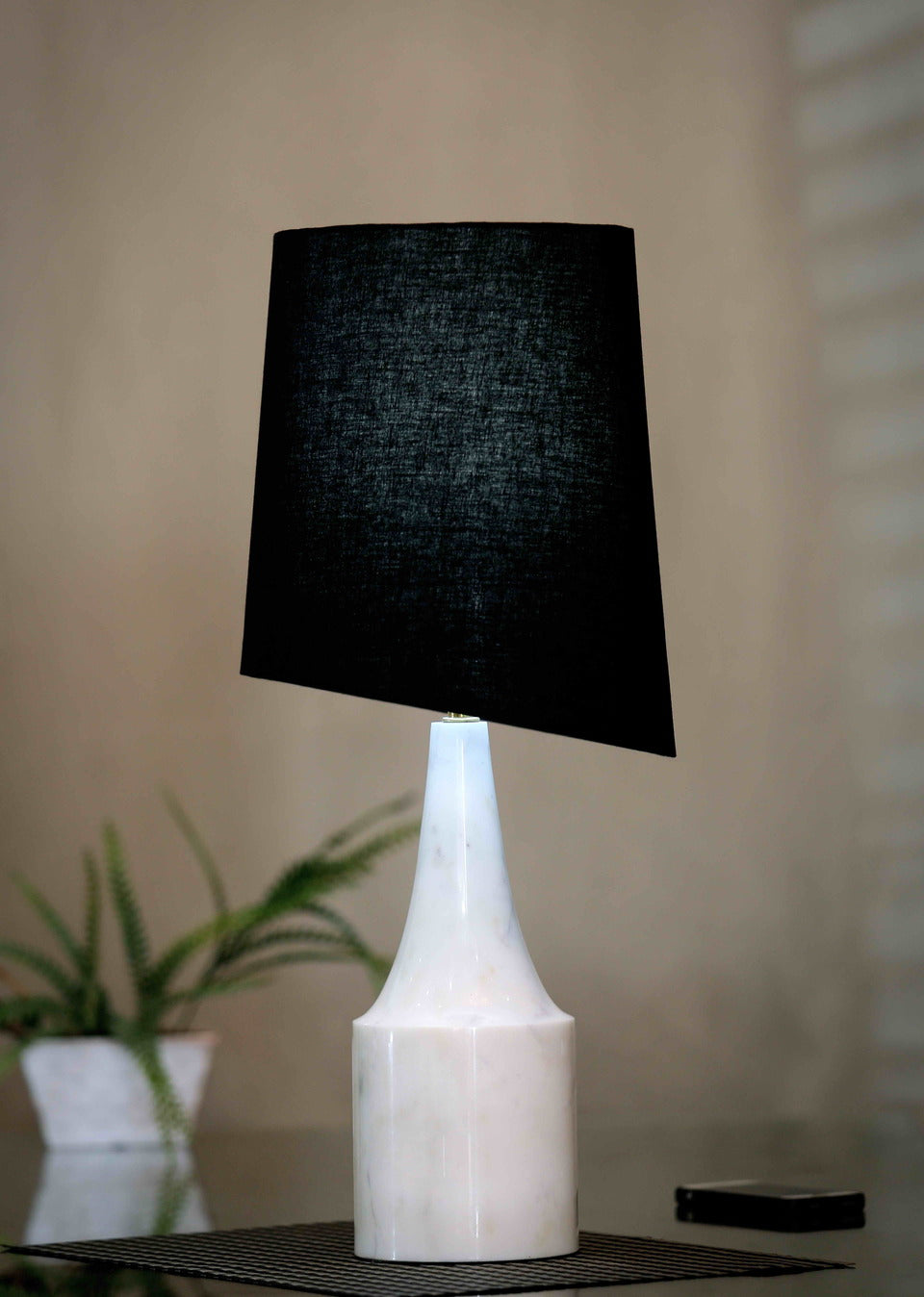 Marble Carboy Table Lamp with Black Slant Fabric Shade