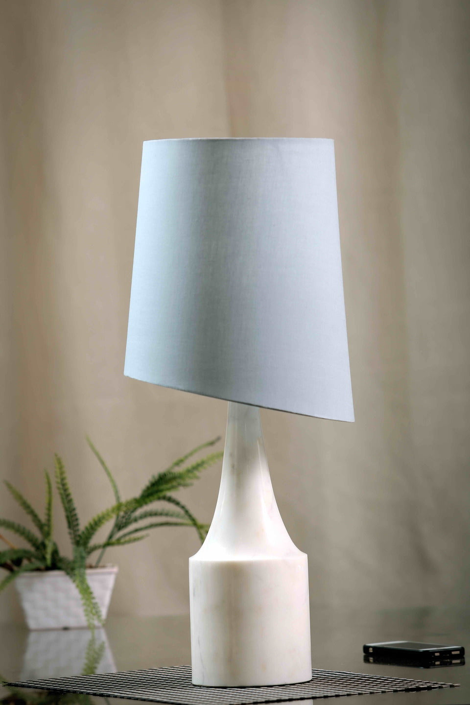 Marble Carboy Table Lamp with Grey Slant Fabric Shade