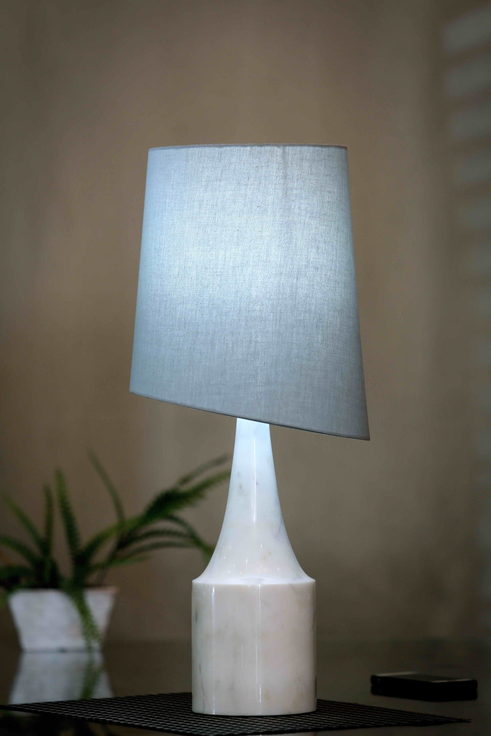 Marble Carboy Table Lamp with Grey Slant Fabric Shade