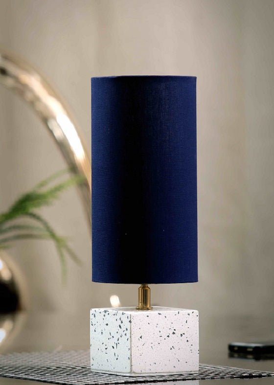 White Terazzo Table Lamp with Blue Shade
