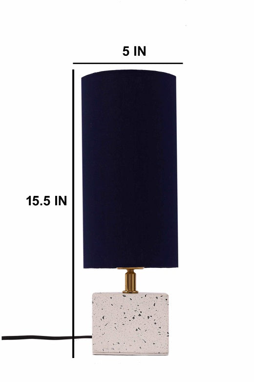 White Terazzo Table Lamp with Blue Shade