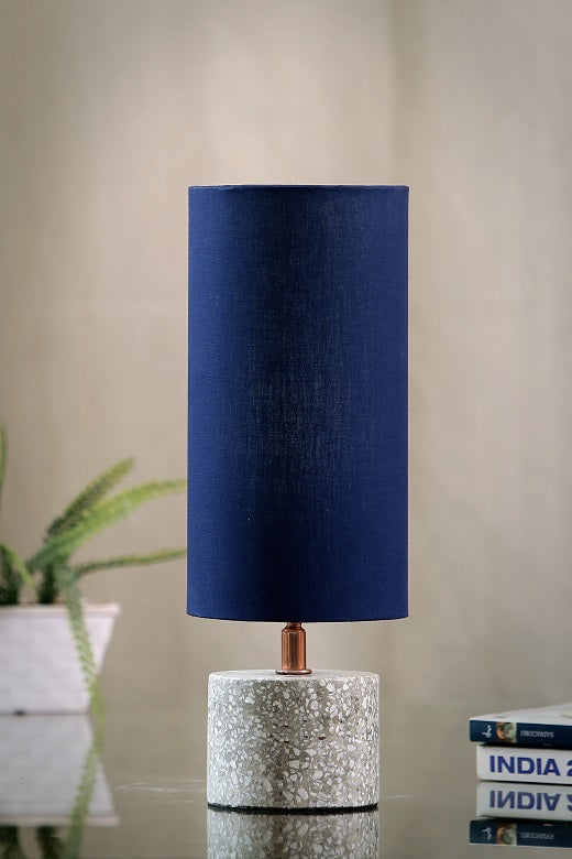 Grey Terazzo Table lamp with Blue Shade