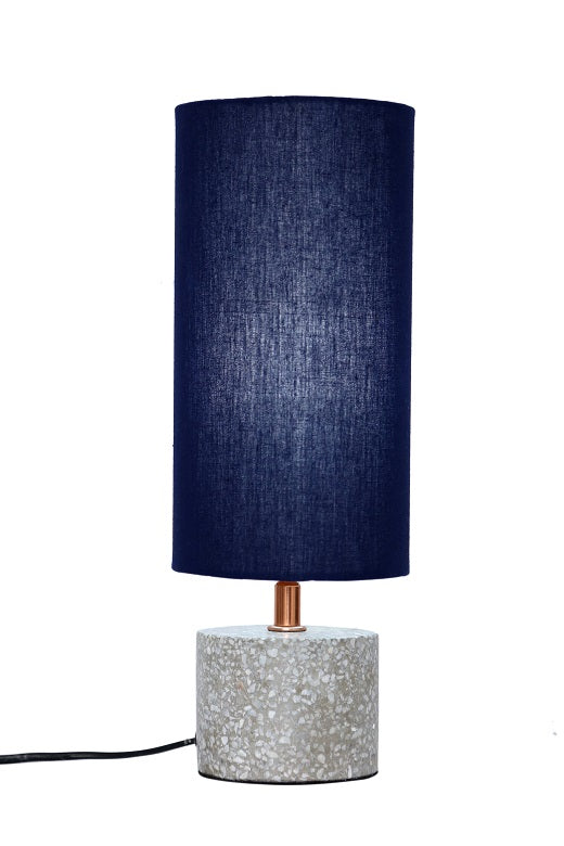 Grey Terazzo Table lamp with Blue Shade