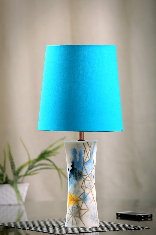 Bling Handpainted Marble Lamp with Blue Shade