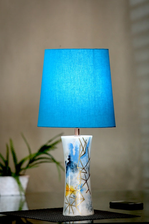 Bling Handpainted Marble Lamp with Blue Shade