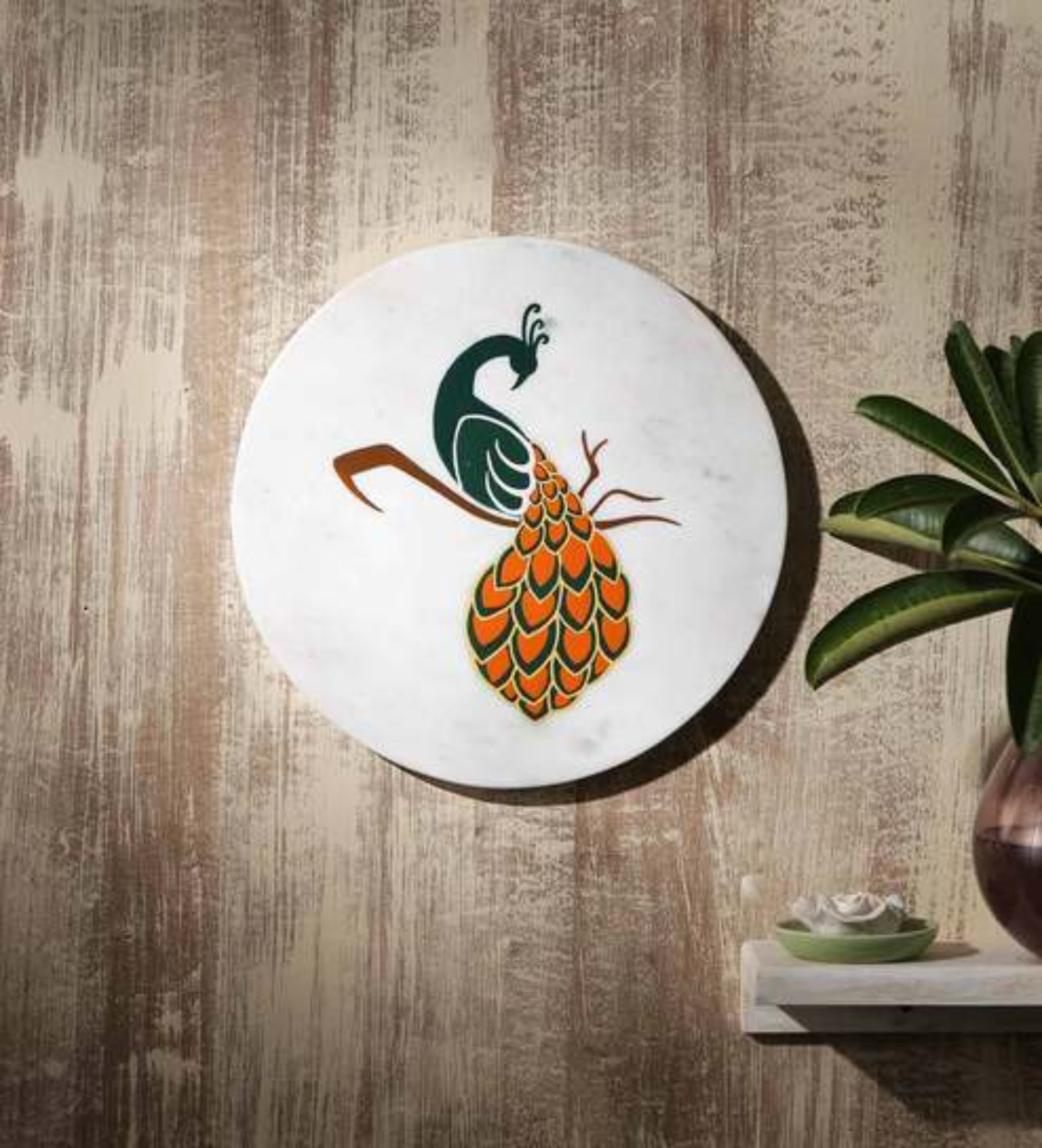 Color Me Peacock Marble Wall Art