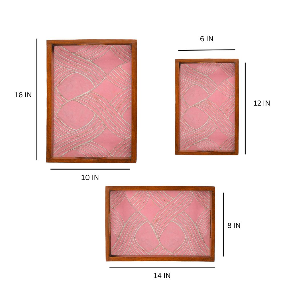 Set of 3 Rectangle Decorative wooden serving tray