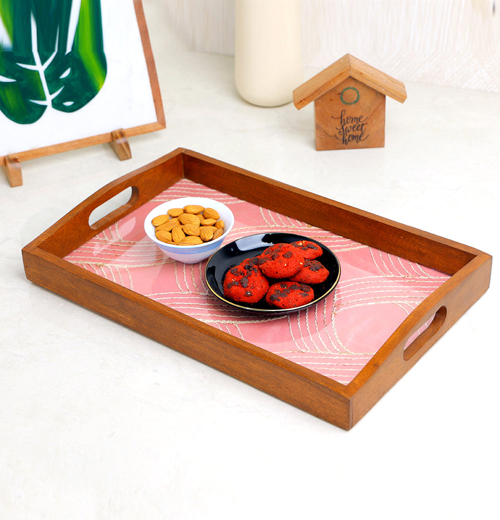 Decorative wooden serving tray 16"X 10" Pink