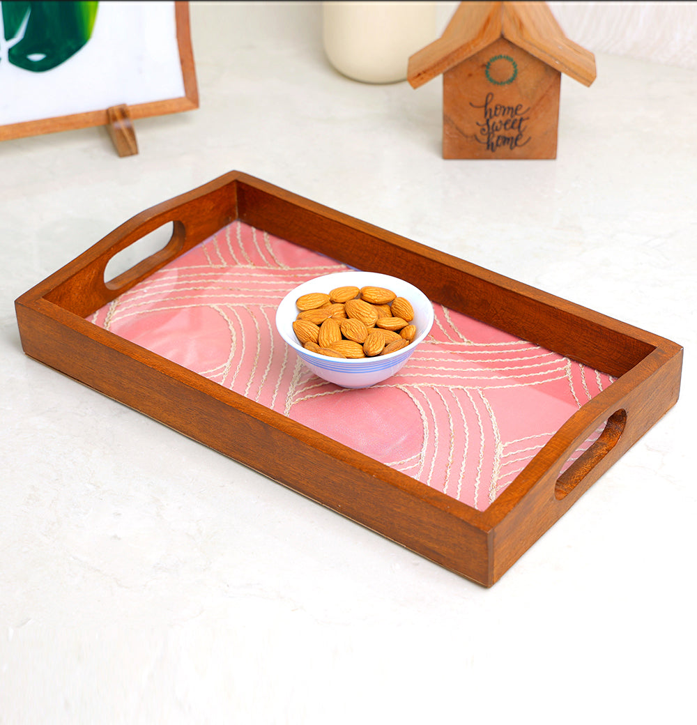 stunning wooden serving tray 14"X 8" Pink