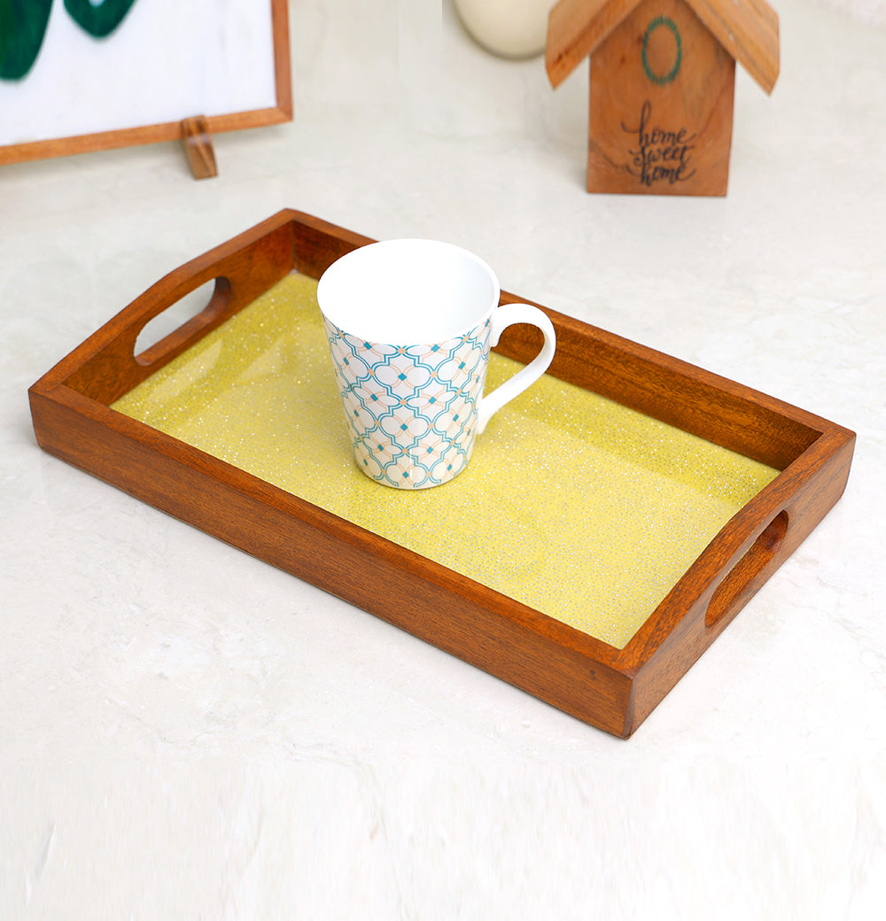 stunning wooden serving tray 14"X 8" Yellow