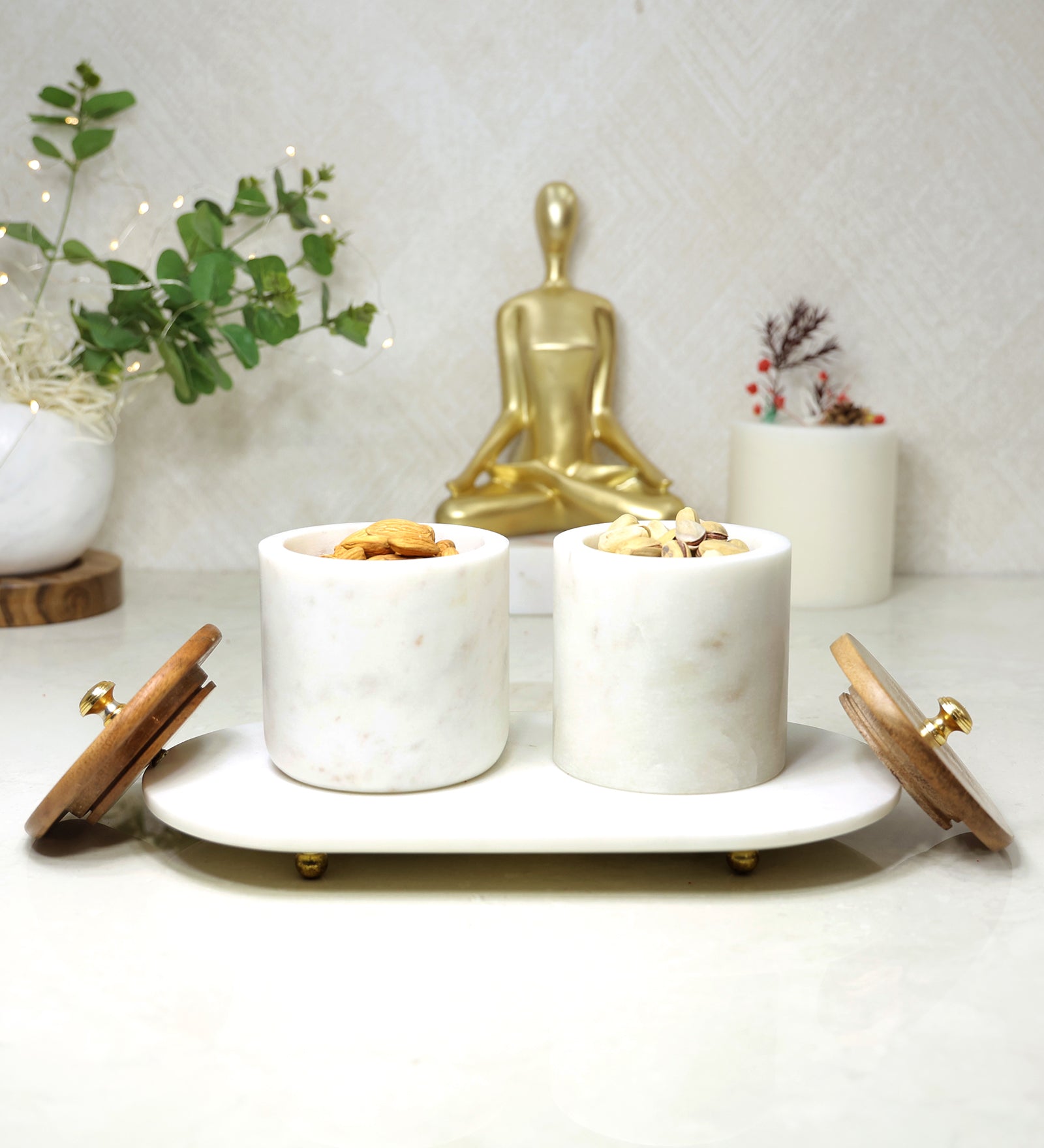 Contemporary Airtight Container Set of 2 Canisters with Platter