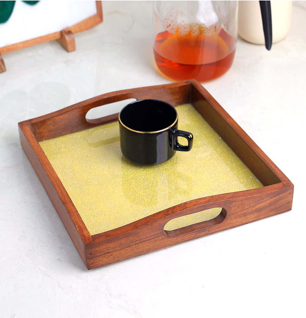 exquisite wooden serving tray 10"X 10" Yellow