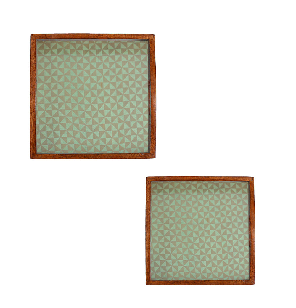 Set of two square exquisite wooden serving tray