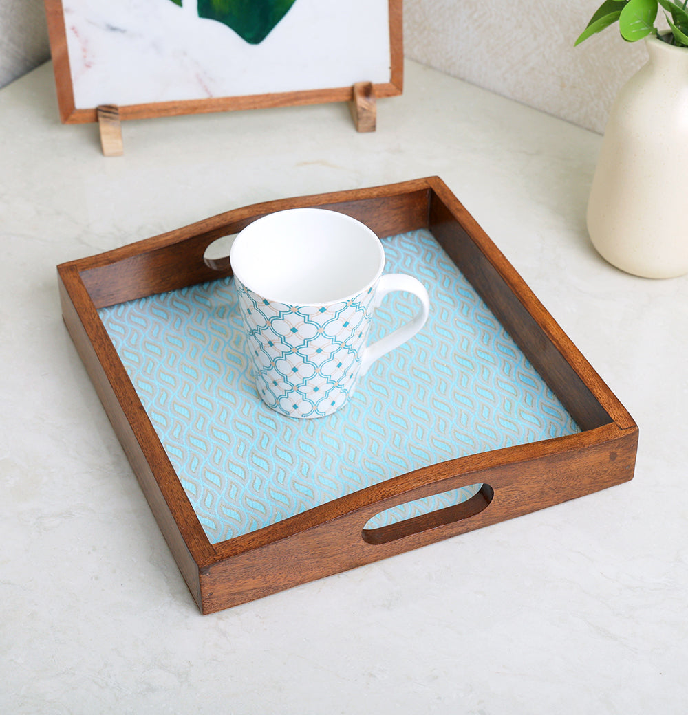 exquisite wooden serving tray 10"X 10" Blue