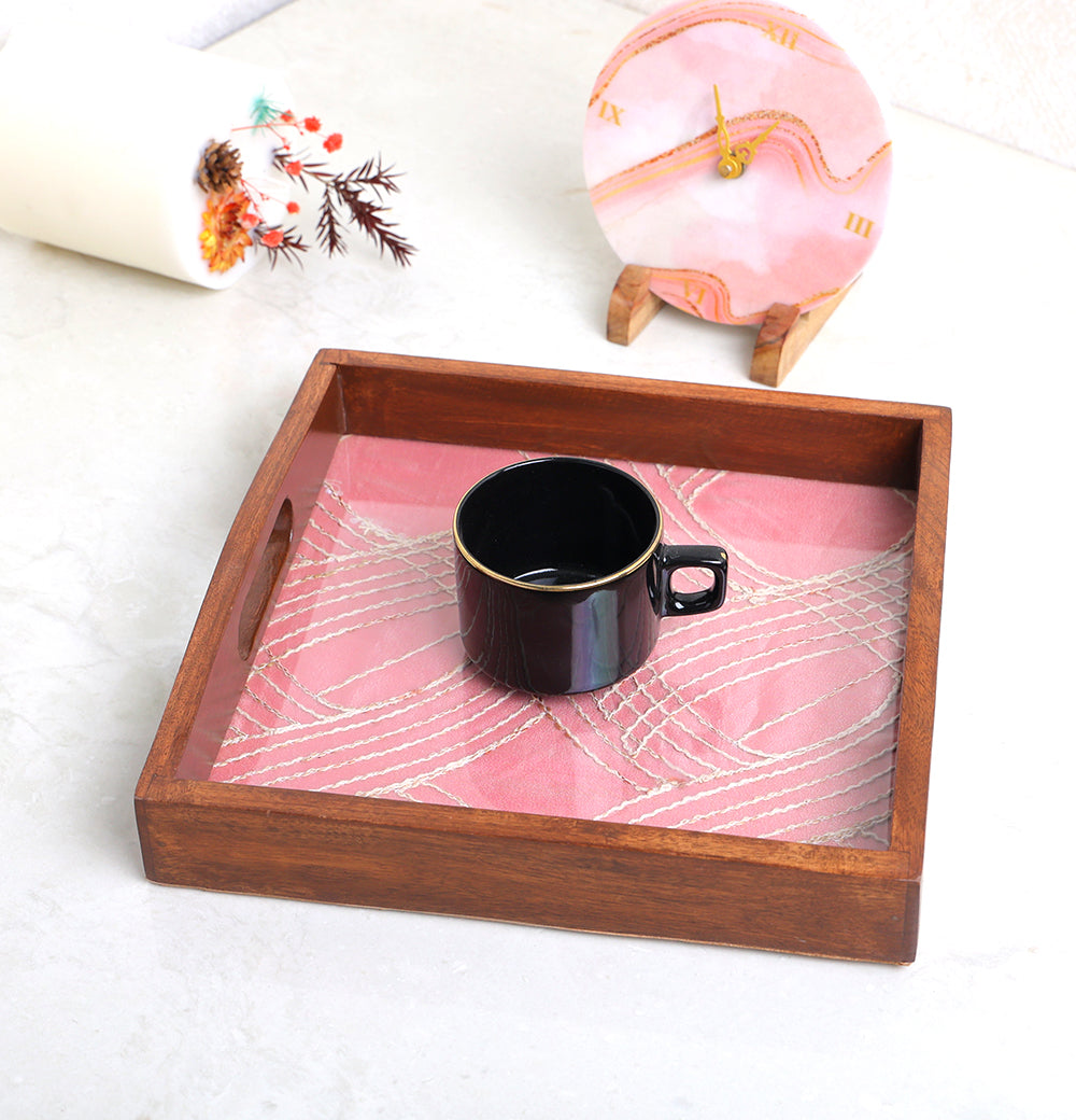 exquisite wooden serving tray 10"X 10" Pink