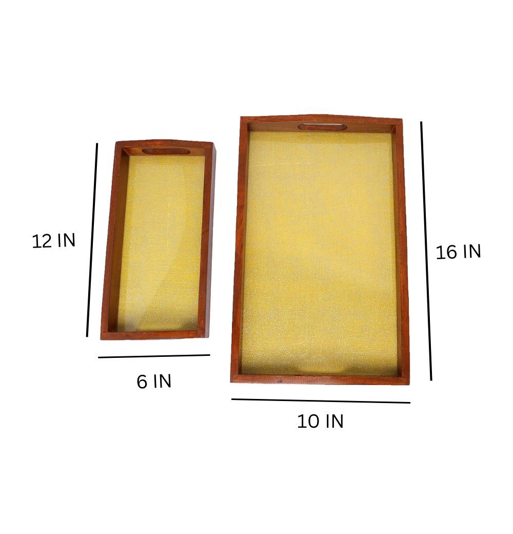 Set of 2 Rectangle Elegant Wooden Serving Tray 16"X10" & 12"X6"