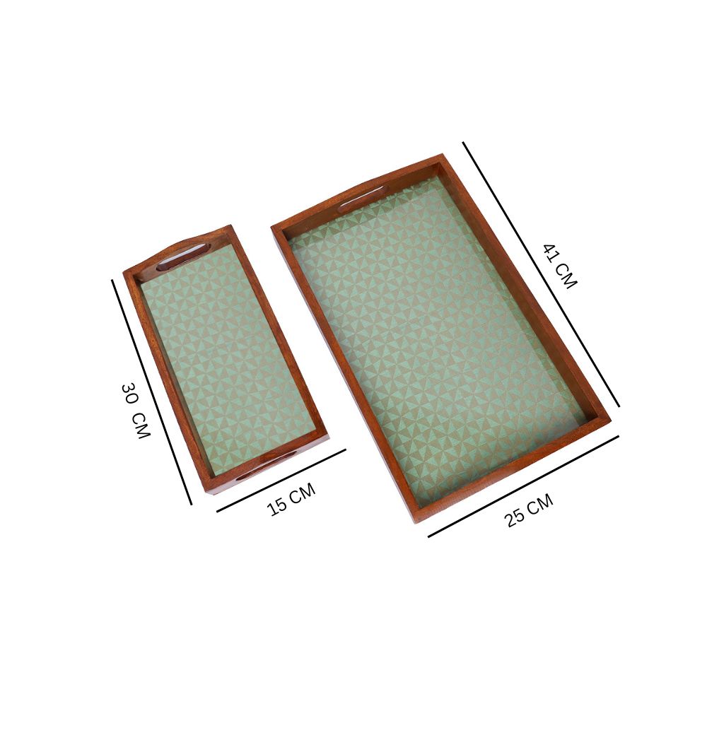 Set of 2 Rectangle Elegant Wooden Serving Tray 16"X10" & 12"X6"