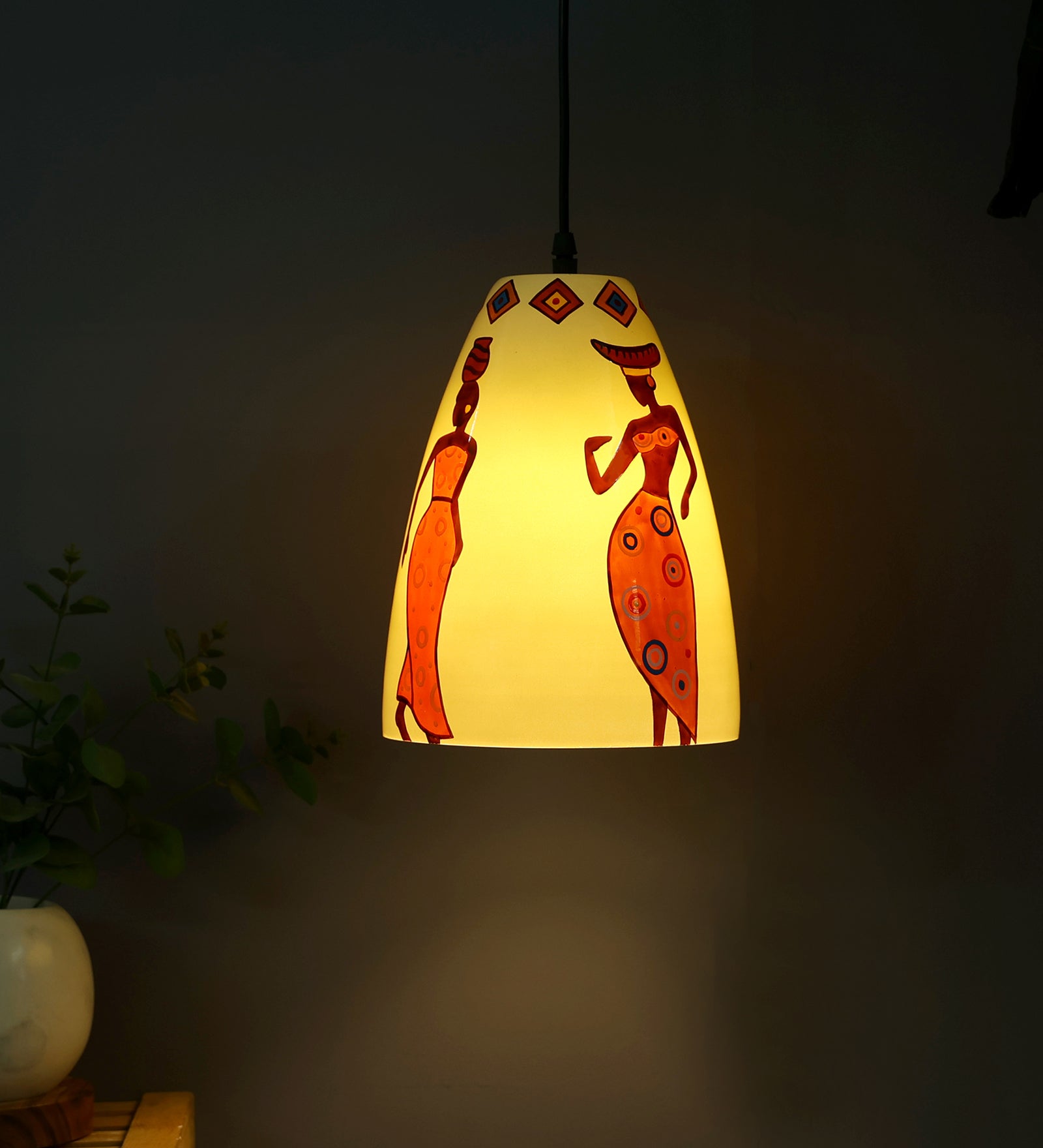 Folk Art Glass Hanging Light